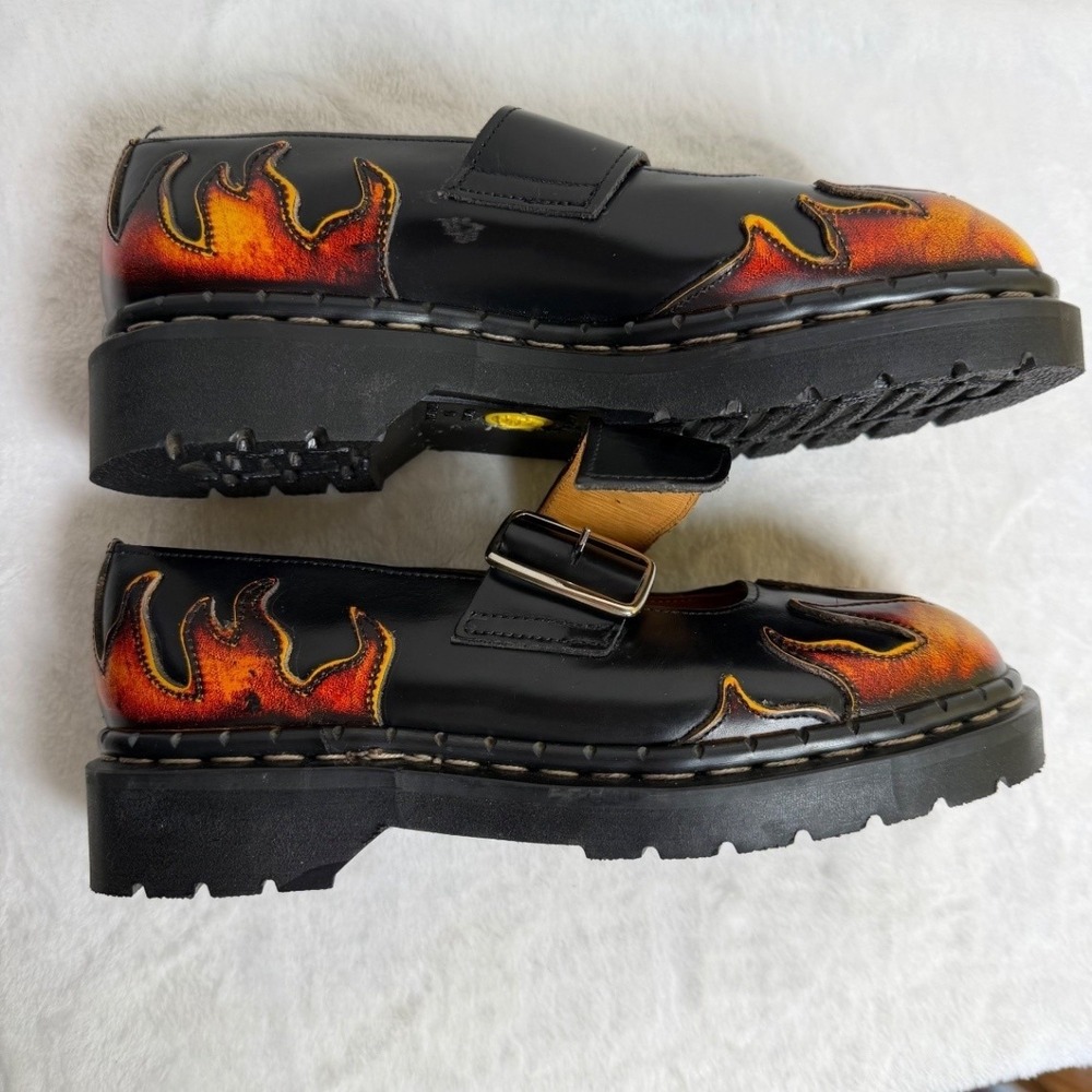 Tredair Mary Jane Flats Size 8 Women Black Flame Leather Alt Grunge Punk England - Picture 14 of 16